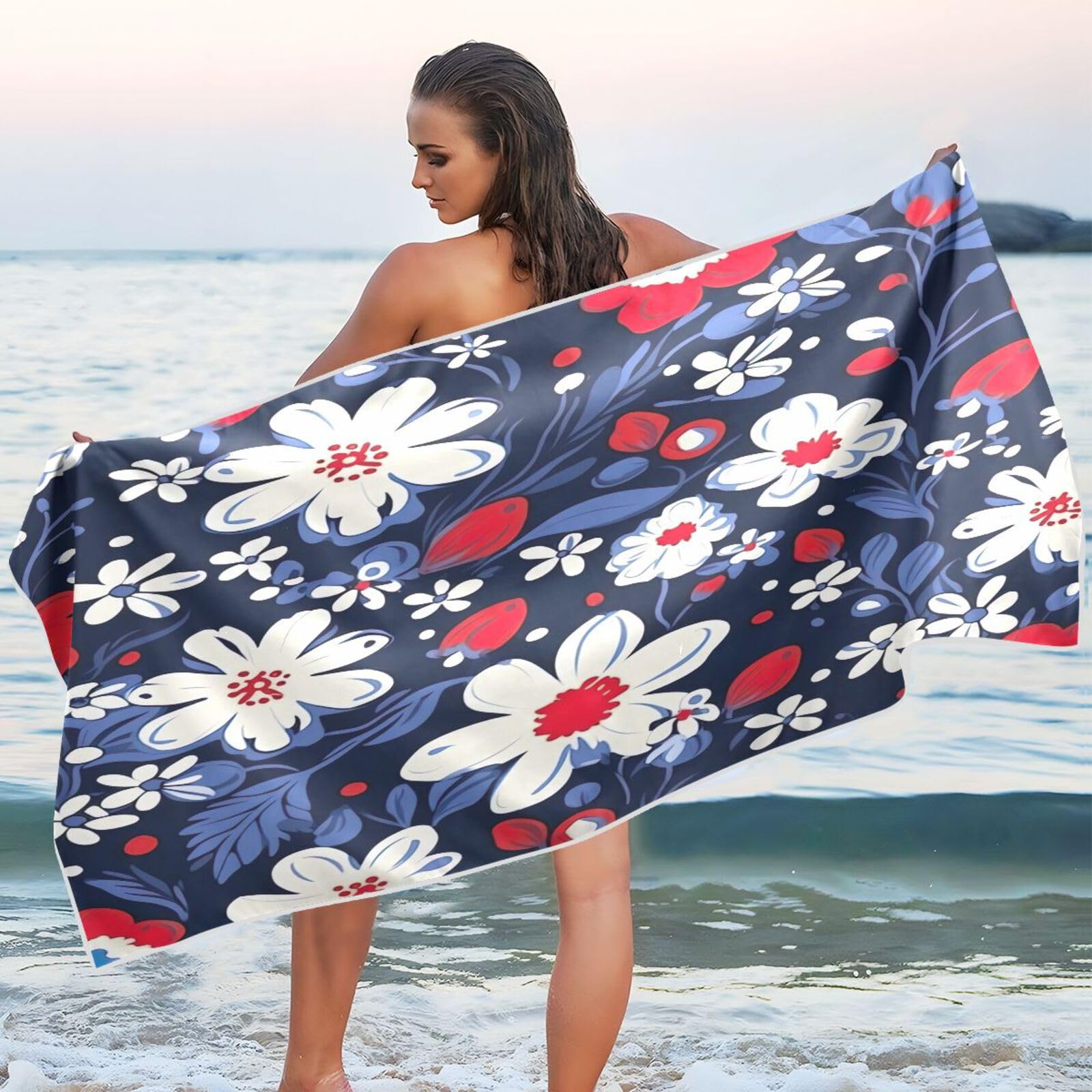 Amazon.com: Kigai White Red Flowers Quick Dry Beach Towel Soft